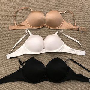 Set of 3 Aerie padded push-up plunge bras wht, blk & nude 34/36D